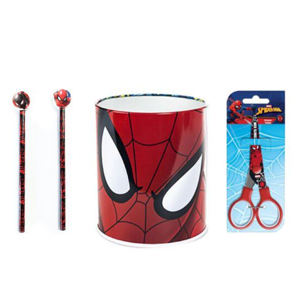 Spiderman Marvel Μεταλλική Μολυβοθήκη και Ψαλίδι και Μολύβια με Σβηστήρια