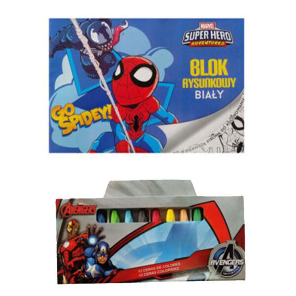Spiderman Marvel Μπλόκ Ζωγραφικής και Κηρομπογιές Σετ Avengers