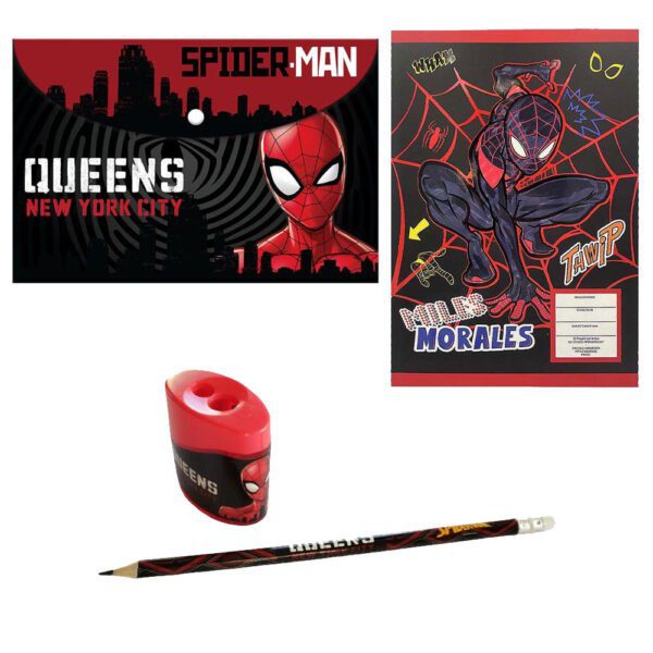 Spiderman (Marvel) Τετράδιο 40 Φύλλων 17x25cm και Φάκελος Α4 με κουμπί και Μολύβι με Διπλή Ξύστρα