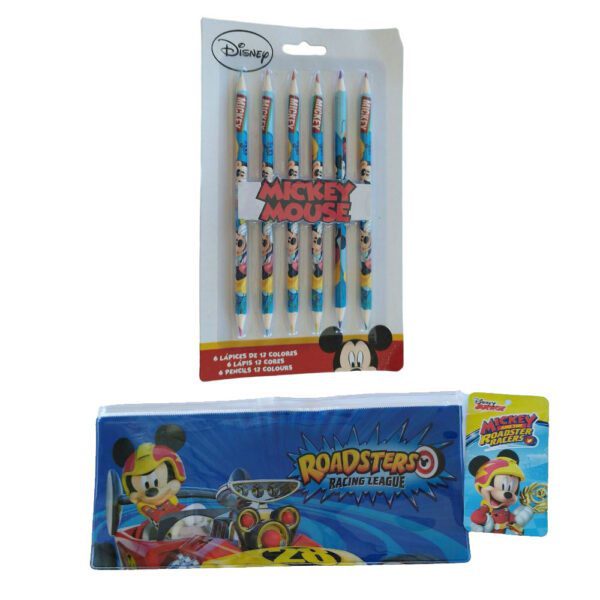 Mickey Mouse Disney Κασετίνα 23x10cm και Μολύβια Ζωγραφικής Διπλής Όψης
