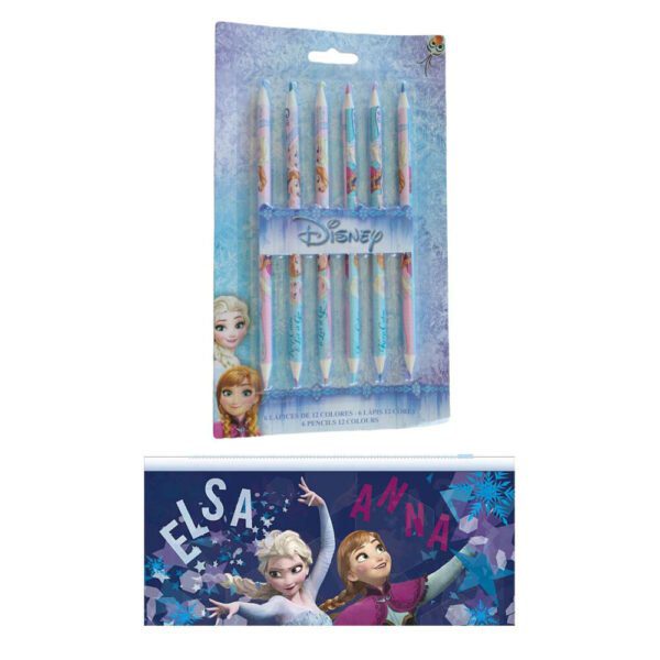 Frozen Elsa&Anna Disney Κασετίνα 23x10cm και Μολύβια Ζωγραφικής Διπλής Όψης