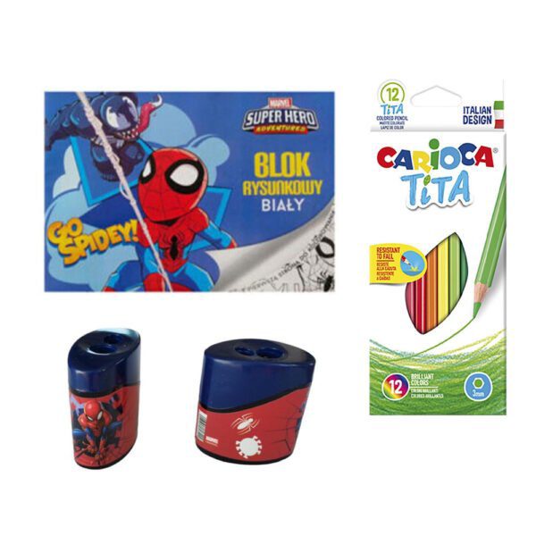 Spiderman Marvel Μπλόκ Ζωγραφικής και Ξυλομπογιές 12 Χρώματα Carioca και Ξύστρα