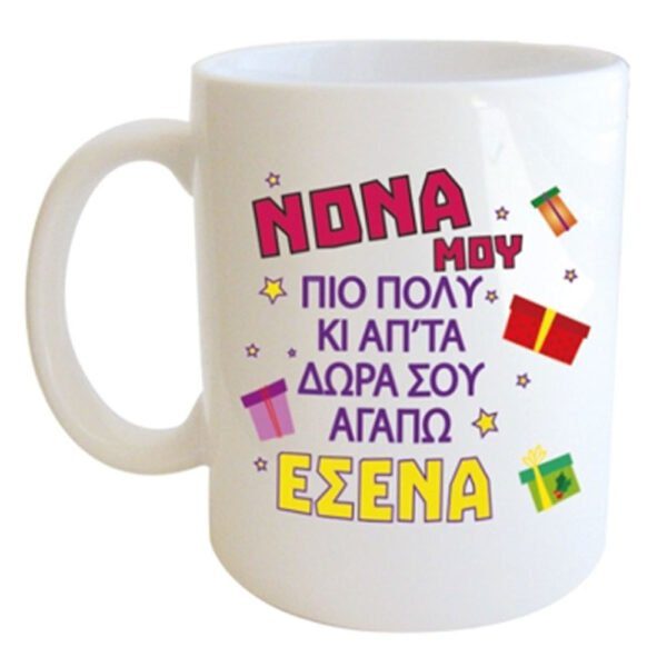 "ΝΟΝΑ ΜΟΥ ΠΙΟ ΠΟΛΥ ΚΙ ΑΠ'ΤΑ ΔΩΡΑ ΣΟΥ ΑΓΑΠΩ ΕΣΕΝΑ, ΧΡΟΝΙΑ ΠΟΛΛΑ, ΚΑΛΑ ΧΡΙΣΤΟΥΓΕΝΝΑ" Φλυτζάνι στο Κουτάκι του