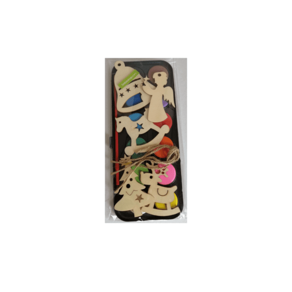 Νερομπογιές με 5 Ξύλινα Χριστουγεννιάτικα και πινέλο