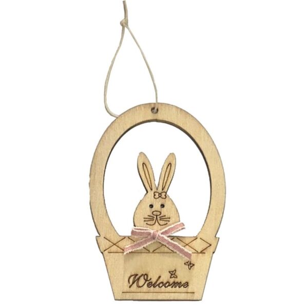 Ξύλινο Πασχαλινό Στολίδι Κρεμαστό καλάθι με αυγό - 10x6.5cm